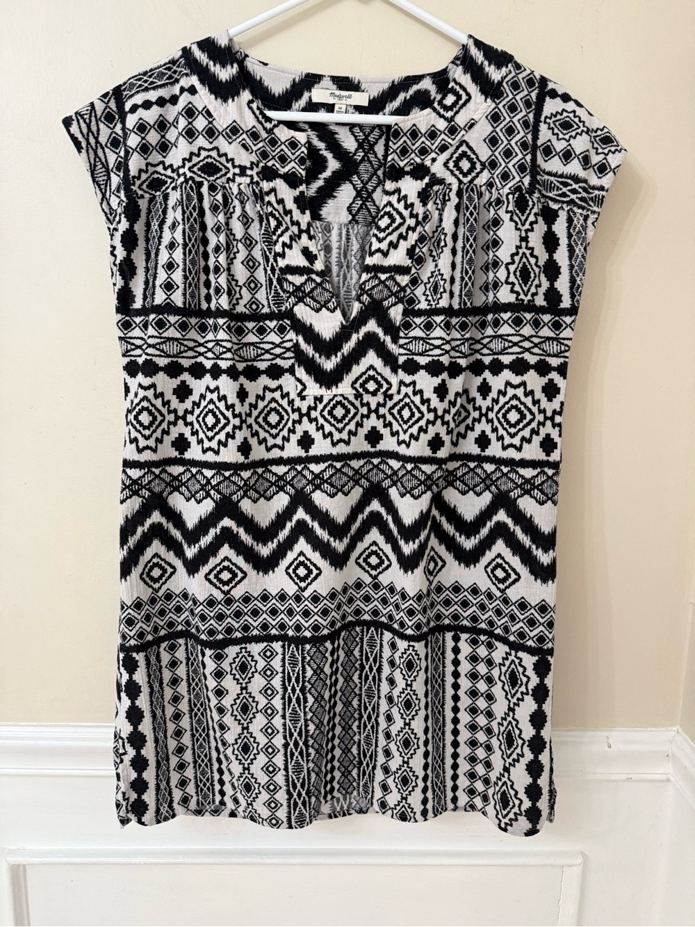 Madewell 100% Cotton Black & White Geometric Cap-Sleeve Mini Dress Size Medium